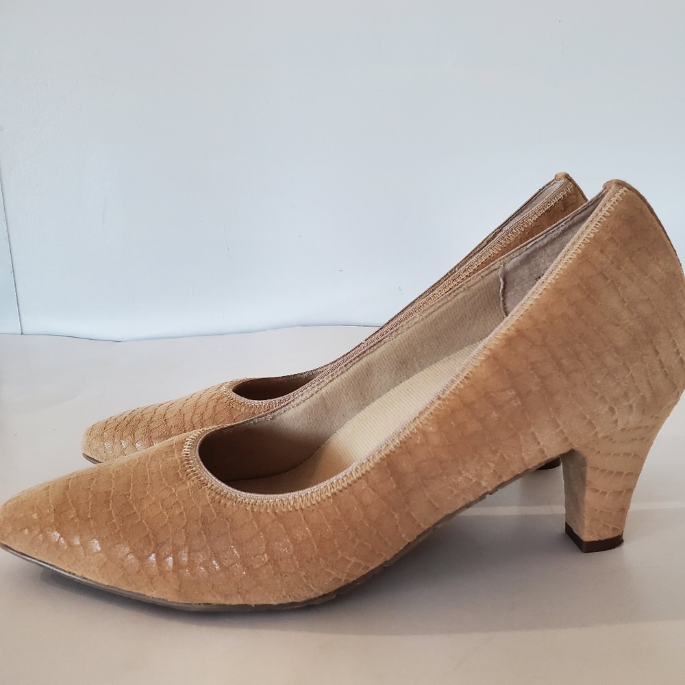 ROS HOMMERSON Sz 9 KARAT Nude Croc Leather Upper Pumps 2.5" Heel Comfort Office - Picture 6 of 15